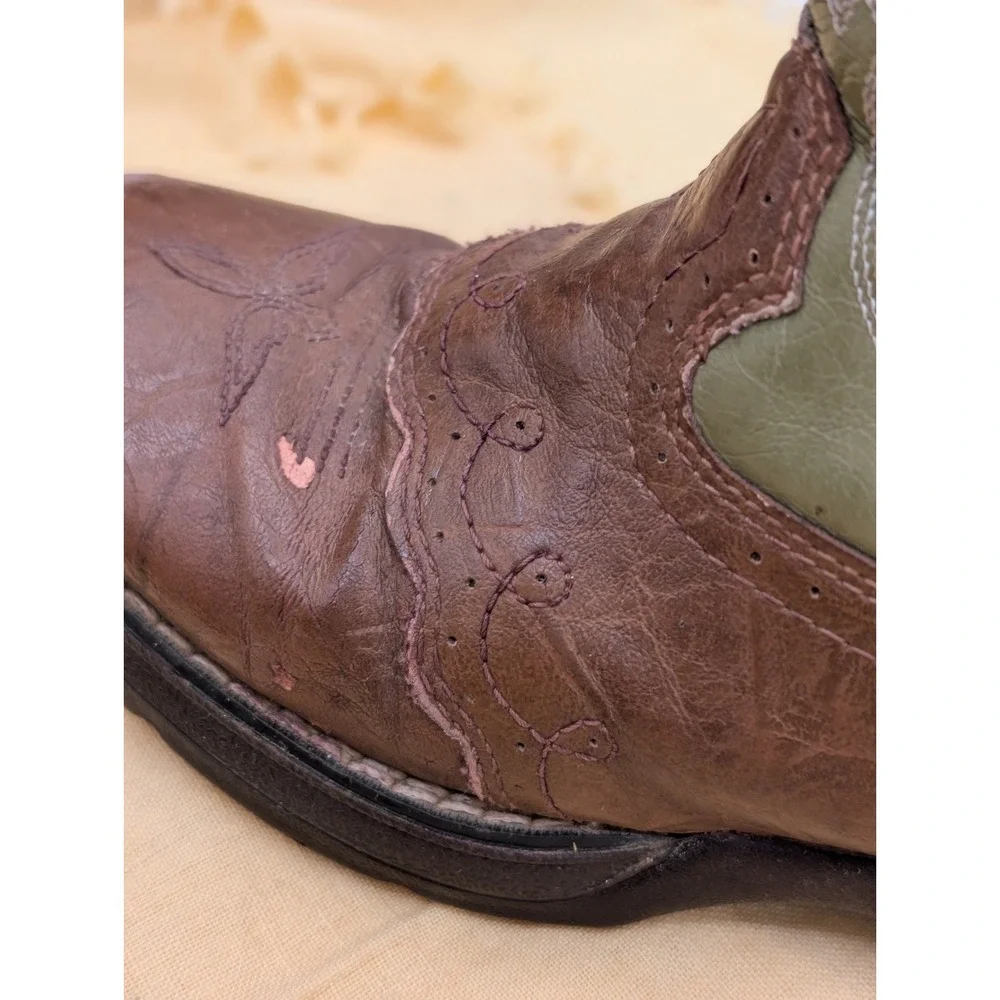 Durango Kids Western Boots 13M Brown Sage Green Square Toe Lil Rebel BT282
